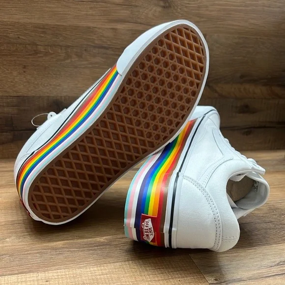 Vans Women's White Platform Sneakers with Rainbow Sole - Picture 5 of 8